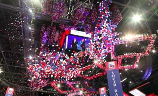 Balloons fall from the ceiling after Mitt Romney accepts the presidential nomination at the Republican National Convention in Tampa Thursday night on Aug. 30, 2012.